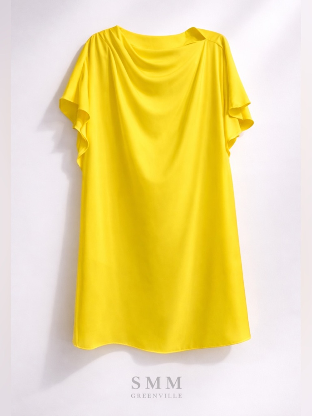 Trina Turk Bright Yellow Draped Flutter-Sleeve Dress